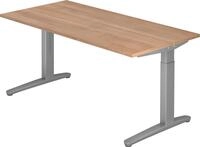 HAMMERBACHER Schreibtisch Schreibtisch C-Fu&szlig; 160x80cm Nussbaum/Silber