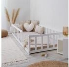Homestyle4u Kinderbett 90x200 / 120x200 Wei&szlig; Natur Holzbett Bodenbett Montessori