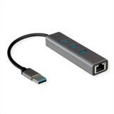 ROLINE USB 3.2 Gen 1 zu Gigabit Ethernet Konverter + Hub 3x Computer-Adapter USB 3