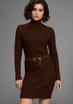 Laura Scott Strickkleid mit Zopfstrickmuster und Stehkragen