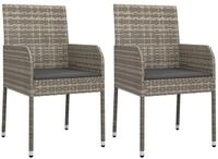 vidaXL Sitzgruppe vidaXL Gartenst&uuml;hle mit Kissen 2 Stk. Poly Rattan Grau