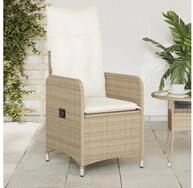 vidaXL Gartensessel, Gartensessel mit Kissen Verstellbar Beige Poly Rattan