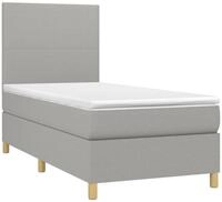 vidaXL Bett Boxspringbett mit Matratze & LED Hellgrau 90x200 cm Stoff