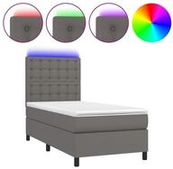 vidaXL Bett Boxspringbett mit Matratze & LED Grau 80x200 cm Kunstleder