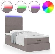 vidaXL Bett Ottomane Bett mit Matratze & LEDs Taupe 90x200 cm Stoff