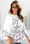 LASCANA Schlupfbluse mit Blumenprint und Trompeten&auml;rmeln, Blusenshirt, sommerlich