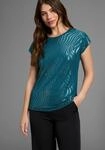 Rundhalsshirt LAURA SCOTT, Damen, Gr. 48, blau (petrol), Jersey, Obermaterial: 95%