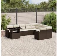 vidaXL Gartenlounge-Set 10-tlg. Garten-Sofagarnitur mit Kissen Braun Poly...