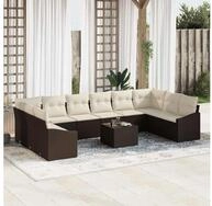 vidaXL Gartensofa, Gartensofa-set mit Speicher Braun und Creme Poly-Rattan