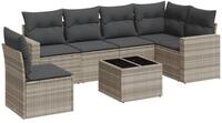 vidaXL Gartenlounge-Set 7-tlg. Garten-Sofagarnitur mit Kissen Hellgrau Poly...