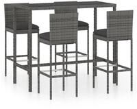 vidaXL Gartenbar-Set, 5-tlg. Gartenlounge Set mit Kissen Poly Rattan Grau