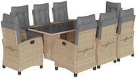 vidaXL Garten-Essgruppe 9-tlg. Garten-Essgruppe mit Kissen Beigemischung Poly...