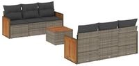 vidaXL Gartenlounge-Set 7-tlg. Garten-Sofagarnitur mit Kissen Grau Poly Rattan