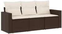 vidaXL Gartenlounge-Set 3-tlg. Garten-Sofagarnitur mit Kissen Braun Poly Rattan,