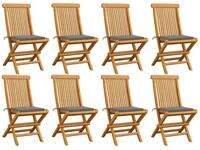 vidaXL Gartenstuhl, Gartenst&uuml;hle mit Grauen Kissen 8 Stk. Massivholz Teak