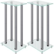 vidaXL Lautsprecherst&auml;nder Lautsprecher-St&auml;nder 2 Stk. Silbern Hartglas 4 S&auml;ulen