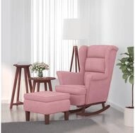 vidaXL Schaukelsessel, Schaukelsessel und Hocker mit Holzbeinen Rosa Samt