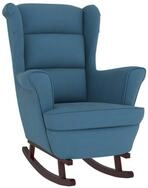 vidaXL Schaukelstuhl, Schaukelsessel mit Massivholz-Gummibeinen Blau Samt