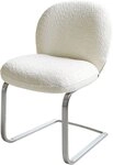 DELIFE Polsterstuhl Nube-Flex, Freischwinger flach Edelstahl Boucl&eacute; Wei&szlig;
