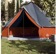vidaXL Angelzelt, Tipi-Familienzelt 10 Personen Grau und Orange Wasserdicht