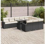 vidaXL Gartenlounge-Set 11-tlg. Garten-Sofagarnitur mit Kissen Schwarz Poly...