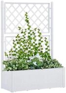 vidaXL Hochbeet, Garten-Hochbeet mit Spalier und Selbstbew&auml;sserungssystem Wei&szlig;