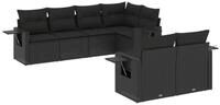 vidaXL Gartenlounge-Set 7-tlg. Garten-Sofagarnitur mit Kissen Schwarz Poly...