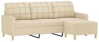 vidaXL Sofa 3-Sitzer-Sofa mit Hocker Creme 180 cm Stoff