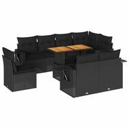 vidaXL Gartenlounge-Set 9-tlg. Garten-Sofagarnitur mit Kissen Schwarz Poly...
