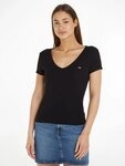 Tommy Jeans Kurzarmshirt TJW SLIM ESSENTIAL RIB V SHORT SLEEVE mit gerippter