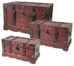 HMF Schatzkiste Schatztruhe aus Holz, gro&szlig;e Schatzkiste mit dekorativem (3er...
