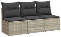 vidaXL Loungesofa Gartensofa mit Kissen 3-Sitzer Hellgrau Poly Rattan, 1 Teile