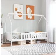 vidaXL Bett, Kinderbett Hausbett Wei&szlig; 90x200 cm Massivholz Kiefer