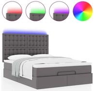 vidaXL Bett Ottoman-Bett mit Matratze & LEDs Grau 140x190 cm Kunstleder