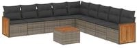 vidaXL Gartenlounge-Set 10-tlg. Garten-Sofagarnitur mit Kissen Grau Poly Rattan,