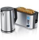 Arendo Fr&uuml;hst&uuml;cks-Set Edelstahl Wasserkocher 1,5l, 4-Scheiben Langschlitz...