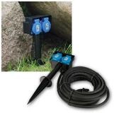 ChiliTec Gartensteckdose Gartensteckdose IP44 mi Erdspie&szlig;, 2-fach 10m Kabel