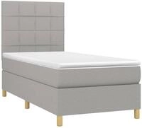 vidaXL Bett Boxspringbett mit Matratze & LED Hellgrau 90x200 cm Stoff