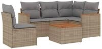 vidaXL Gartenlounge-Set 6-tlg. Garten-Sofagarnitur mit Kissen Beige Poly Rattan,