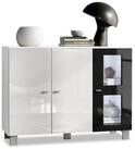 Vladon Sideboard Denjo (Kommode, mit 3 T&uuml;ren), Wei&szlig; matt&gl&auml;nzend/Schwarz