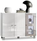 Vladon Sideboard Denjo (Kommode, mit 3 T&uuml;ren), Wei&szlig; matt&gl&auml;nzend/Sandgrau