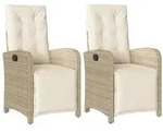 vidaXL Gartensessel, Outdoor Sessel mit Fu&szlig;teil 2 Stk. Verstellbar Beige Poly...