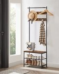 VASAGLE Garderobenst&auml;nder Garderobe, Kleiderstange, Sitzbank, 9 abnehmbare...