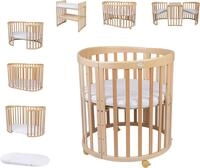 Waldin Babybett Mobiles Babybett OWAL aus Holz 7in1 mit Matratze, mitwachsend