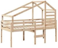 vidaXL Bett Hochbett mit Dach 90x200 cm Massivholz Kiefer