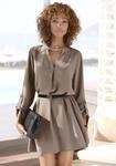 Longbluse LASCANA, Damen, Gr. 46, grau (taupe), Web, Obermaterial: 100% Polyester,
