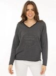 Zwillingsherz Sweatshirt "Positive Mind" ausgefranster V-Ausschnitt, Used Look,