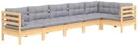 vidaXL Gartenlounge-Set 6-tlg. Garten-Lounge-Set mit Grauen Kissen Kiefernholz,