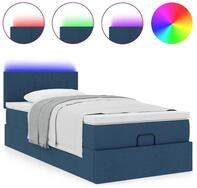 vidaXL Bett Ottoman-Bett mit Matratze & LEDs Blau 90x190 cm Stoff