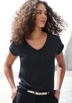 LASCANA Kurzarmshirt mit silberfarbenem Glitzereffekt mit V-Ausschnitt